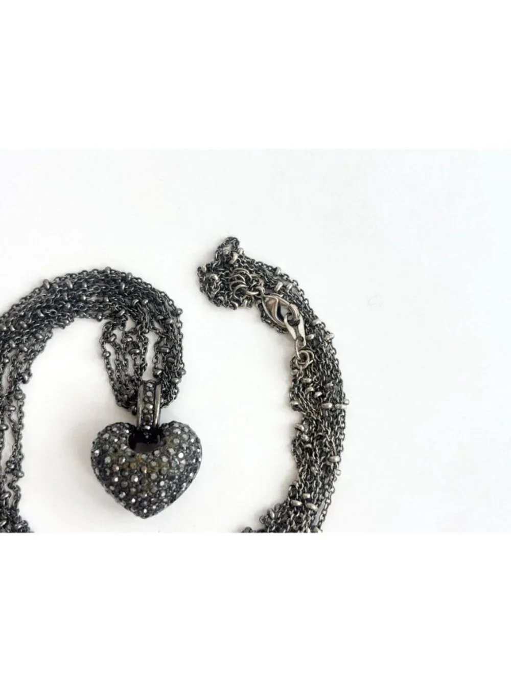Marcasite Heart Art Nouveau Sterling Silver 925 Vintage Pendant Necklace - 17